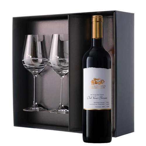 Old Vine Shiraz 75cl 108 yr Old Vines Red Wine And Diamante Venezia Glasses Gift Box Set